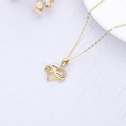 SISGEM 14kt Real Gold Heart Infinity Necklace for Women, Dainty Gold Love Heart Pendant Jewelry Anniversary Birthday Gifts for Her, Wife, Mom 18inch - color: 14K Yellow Gold