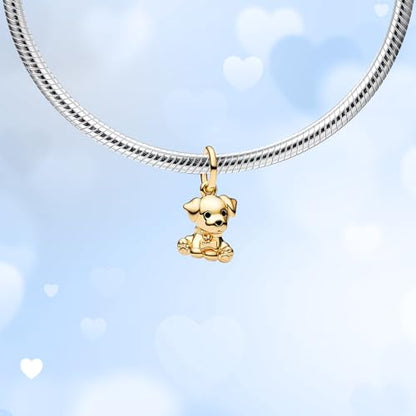 925 Sterling Silver Charms fits Bracelets and Necklace Pendant Bead Charms Jewelry Gift for Women Family Friends - style: Gold Dog Charm