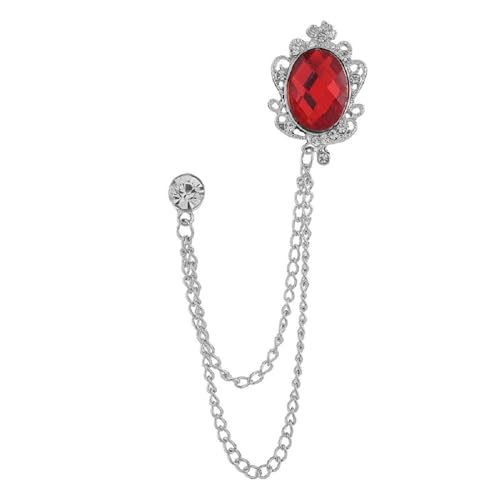 Men's Gem Tassel Brooch Lapel Pin Elegant Badge Hanging Chains Collar Brooches Pin for Career Suit Tuxedo of Shirts Tie Hat Scarf for Boyfriend Father Birthday - style: Silver with Red Crystal