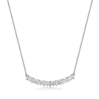 MORGAN & PAIGE .925 Sterling Silver Rhodium Plated Bar Designs Cubic Zirconia Necklace - Elegant and Dainty Sterling Silver Necklace for Women, Jewelry Gift for Her 16" with 2" Extension