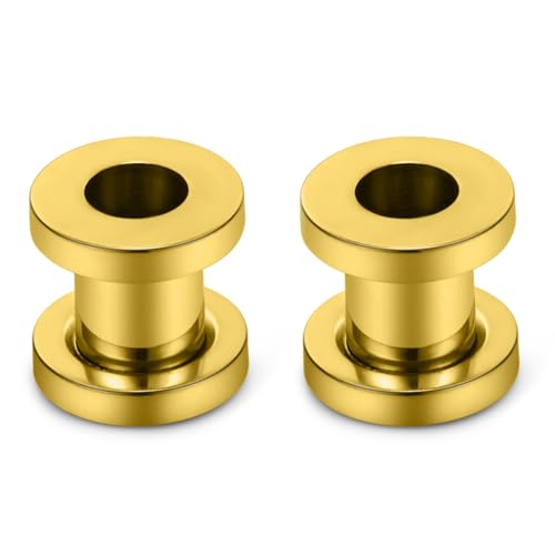 Astm F136 Titanium Ear Gauges Screw Fit Flesh Tunnels Plugs Gauges Earring Expander Stretcher Ear Tunnels For Ears 10G 8G 6G 4G 2G 0G 00G Plug Earrings Body Piercing Jewelry For Women Men - color: 2G Tunnels, Gold