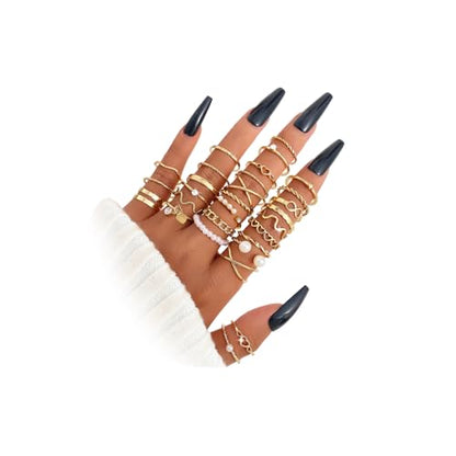Golden Knuckle Rings Set for Women, 14k Golden Plated Open Stacking Knuckle Midi Rings Dainty Cubic Zirconia Crystal Simple Hollow Cute Rings Pack Jewelry Gifte - color: Golden 29PCS