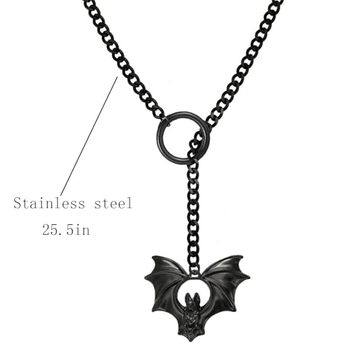 Choker Necklace for Women Gothic Goth Stainless Steel Slip Chain Chunky Long Drop Mens Punk Necklace Jewelry Gift - style: Black Bat