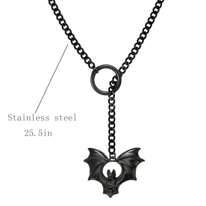 Choker Necklace for Women Gothic Goth Stainless Steel Slip Chain Chunky Long Drop Mens Punk Necklace Jewelry Gift - style: Black Bat