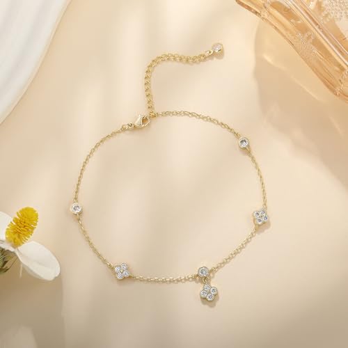 Anklets for Women Waterproof 14K Gold Plated Beach Ankle Bracelets | Dainty Summer Butterfly Clover Anklet Non Tarnish, Heart Bow Anklet, Layered Beach Jewelry, Accessories for Women Trendy - color: Gold 1