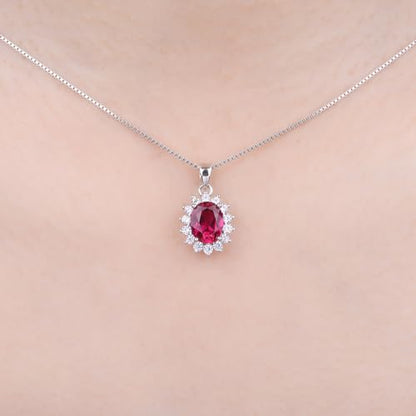JewelryPalace Princess Diana Kate Middleton Natural Amethyst Citrine Garnet Peridot Topaz Created Ruby Sapphire Simulated Emerald Pendant Necklace for Women, 925 Sterling Silver Gemstone Jewelry Set - color: G-Brass-ruby