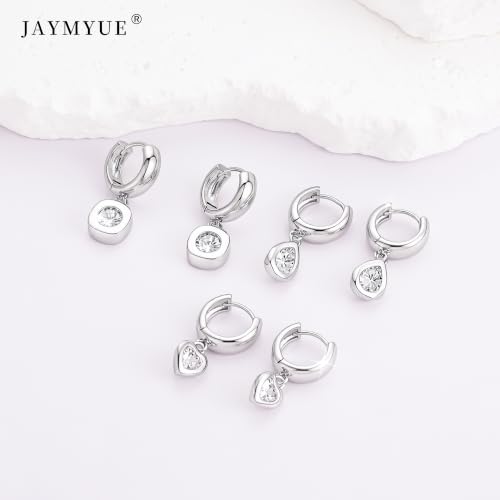 3Pcs Dangle Earrings for Women 14K Gold/Silver small Drop Earring Huggie Hoop Hypoallergenic Cubic Zirconia Cute Charm Non Tarnish Teardrop Trendy Jewelry Gifts for Women - color: Silver