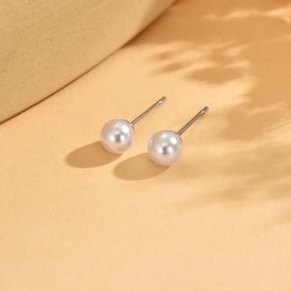 Pearl Stud Earrings for Women Gold/Silver Plated 3mm 4mm 5mm 6mm 8mm Pearl Earrings Dainty Hypoallergenic Earrings - color: White Gold, size: 6 Millimeters