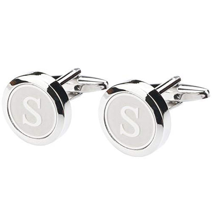 Mens Classic Stainless Steel Initial Cufflinks 26 Alphabet Initial Letter Cufflinks Business Wedding Shirts A-Z - style: S