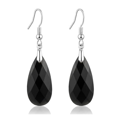 SELOVO Teardrop Fishhook Dangle Drop Earrings for Women Crystal Earring - color: Black-Silver Color Hook