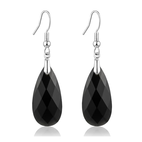 SELOVO Teardrop Fishhook Dangle Drop Earrings for Women Crystal Earring - color: Black-Silver Color Hook