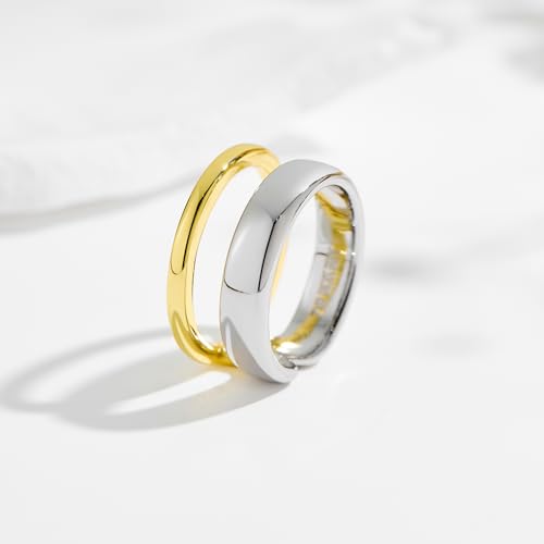 NOKMIT Two-Tone Chunky Stackable Rings for Women, 14K Gold & Silver Plated Mixed Metal Statement Thumb Bands, Classic High Polish Non Tarnish Comfort Fit Size 6-10