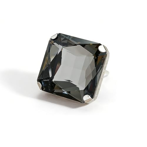 Exaggerated Square Large Glass Crystal Open Ring for Women Trendy Vintage Chunky Geometric Adjustable Big Statement Ring Cocktail Prom Party Jewelry - color: Black