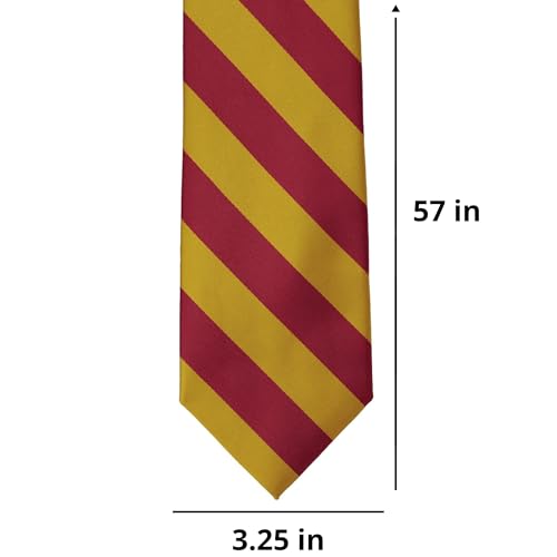 tiemart Men's Striped Tie Standard Length - color: Crimson Red and Gold