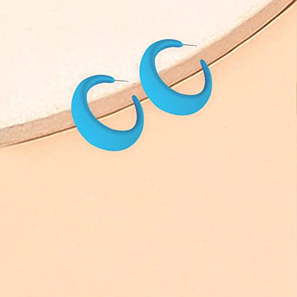 Acrylic Resin C Shape Colorful Hoop Trendy Chunky Cute Candy Earrings - Jewelry for Women - color: Light Blue