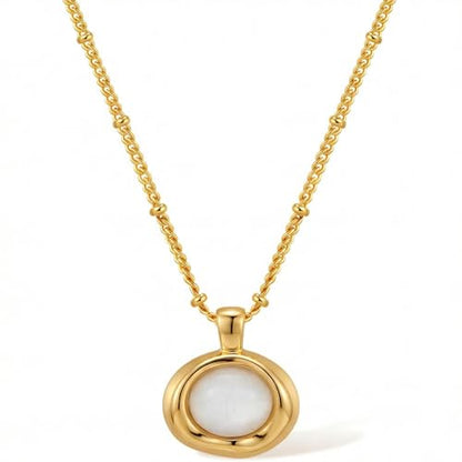 Jean Beau Gold Stone Pendant Necklaces for Women, Chunky Gemstone Dangle Necklace Wedding Prom Fashion Jewelry Gift - color: White Agate