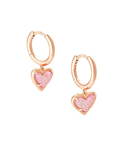 Kendra Scott Ari Heart Huggie Earrings for Women, Fashion Jewelry - color: ROSE GOLD - PINK DRUSY