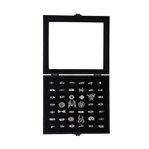 Pangkeep Ring Organizer Display Case,Black Jewelry Storage Tray Boxes for Multiple Rings,Glass Lid,Stackable. (42 Slots) - size: 42 Slots