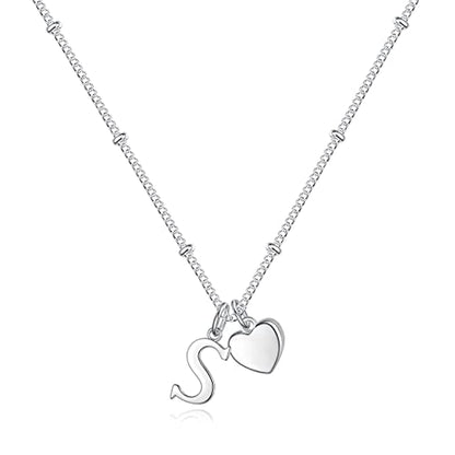 Heart Initial Necklaces for Girls, Letter A-Z Silver Necklace | Silver Plated, Heart Initial Necklaces for Girls, Necklace for Women, Teen Girl Gifts, Dainty Heart Necklaces, Birthday Gifts - color: S