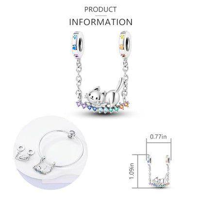925 Sterling Silver Charms for Bracelets and Necklaces Lipstick and Perfume High Heels Dangle Pendants Heart Butterfly Bead Charms Halloween Christmas Gift for Womens - style: Cat Safety Chain