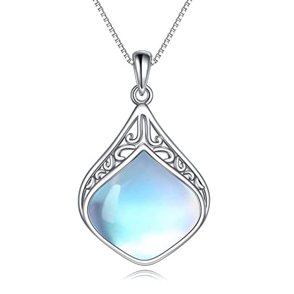 YAFEINI Teardrop Necklace Sterling Silver Filigree Irish Pendant Necklace Natural Stone Moonstone/Lapis Lazuli/Larimar/Moss Agate Necklace Jewelry - color: Moonstone teardrop necklace