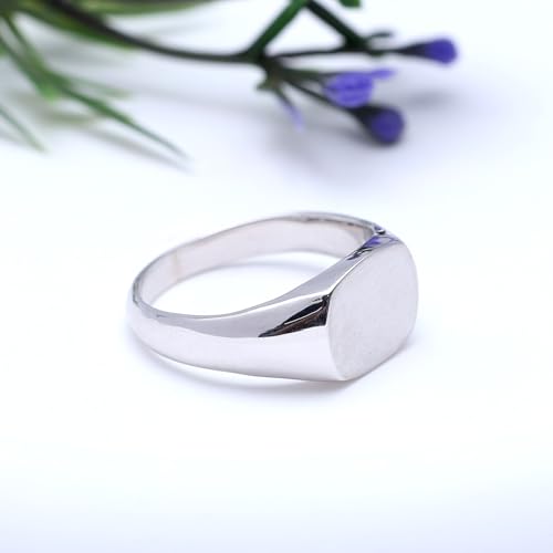 Plain Signet Band Ring Square Shaped In 14K Gold Plated Sterling Silver Satin Finish Statement Ring For Him Her - color: White Gold