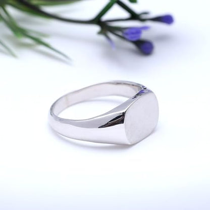 Plain Signet Band Ring Square Shaped In 14K Gold Plated Sterling Silver Satin Finish Statement Ring For Him Her - color: White Gold