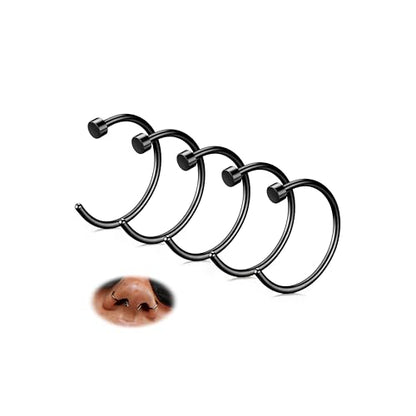 18G 20G 22G Nose Rings Hoops for Women Nose Piercing - Hypoallergenic 316L Stainless Steel Hoop Nose Rings Piercing Jewelry 5PCS Gold Silver Black Tone - color: Black