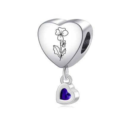 Birth Flower Heart Charm 12 Birthstone Bead for European Bracelet Necklace - style: February