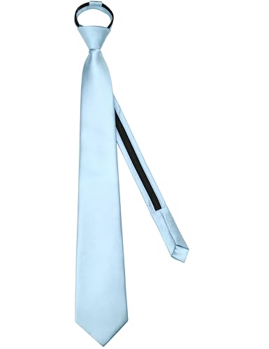 Branduce 3.15"（8cm） Mens Solid Satin Tie Pre-tied Adjustable Zipper Necktie for Business and Wedding - color: Baby Blue
