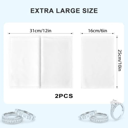 SEVENWELL Silver Polishing Cloth, 2PCS Large Jewelry Cleaning Cloths | Dual-Layer Cleaning, Large 10" × 12", Reusable, Removes Tarnish, Restores Shine, For Sterling Silver, Gold & Platinum - color: White