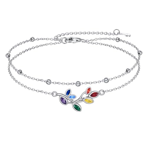 Four Leaf Clover/Chakra Leaf Anklets 925 Sterling Silver Double Layered Chain Women's Anklets Jewelry Gifts - style: Chakra Leaf Anklets