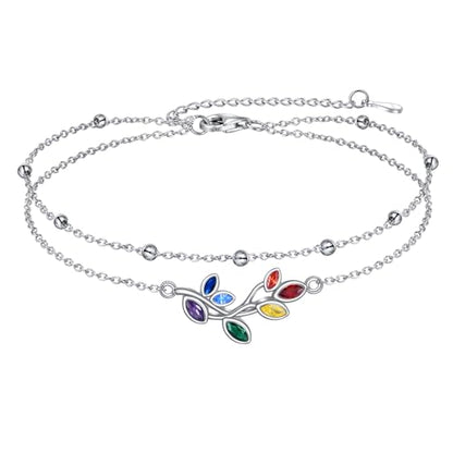 Four Leaf Clover/Chakra Leaf Anklets 925 Sterling Silver Double Layered Chain Women's Anklets Jewelry Gifts - style: Chakra Leaf Anklets