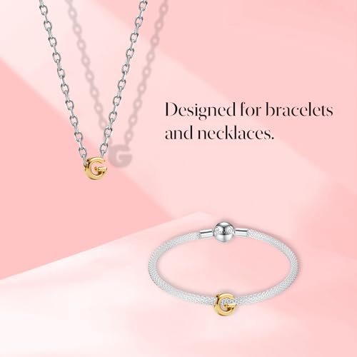 S925 A-Z Bead Charms,Initial Letter Alphabet, 14K Gold Plated, for Bracelet Necklace, Gift for Mothers Nurses Day Graduation Birthday Anniversary, for Girlfriend Family Friend, for Pandora - style: G
