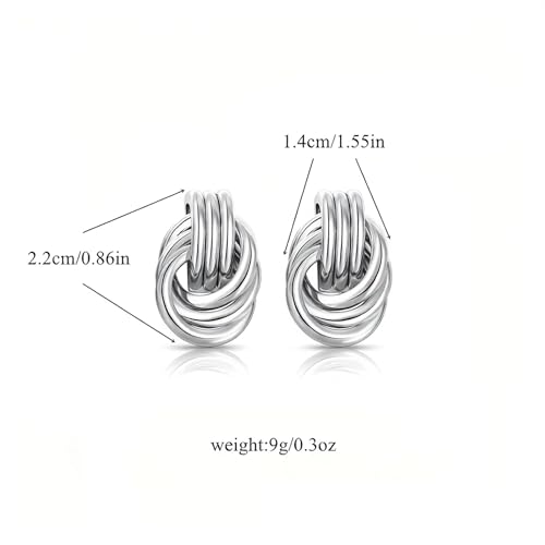 Gold Statement Earrings For Women, 14K Gold Plated Textured Geometric Drop Earrings - Hypoallergenic Stainless Steel Statement Earrings for Women, Waterproof Fan-Shaped Dangle Earrings for Beach & Daily Wear - color: Knot Silver YE03S