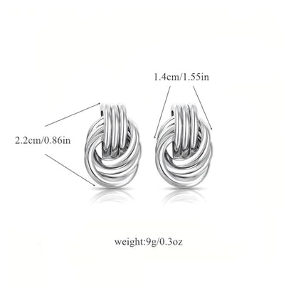 Gold Statement Earrings For Women, 14K Gold Plated Textured Geometric Drop Earrings - Hypoallergenic Stainless Steel Statement Earrings for Women, Waterproof Fan-Shaped Dangle Earrings for Beach & Daily Wear - color: Knot Silver YE03S