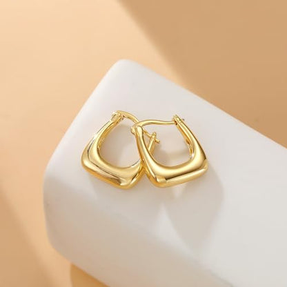Chunky Gold Hoop Earrings for Women 14k Gold Plated Thick Triple Earrings | Hypoallergenic Trendy Chunky Gold Hoops Earrings,Dainty Jewelry Gifts for Women - style: Horseshoe-shaped earring