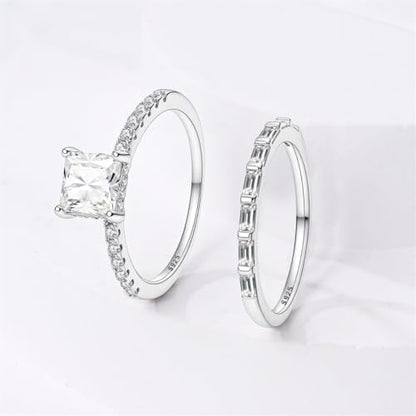 KUNSIR 925 Sterling Silver Rings Classic Cubic Zirconia Eternity Promise Statement Anniversary Wedding Bands Engagement Rings for Women Infinity Forever Love Ring Size 7-9 - style: Princess Square Ring