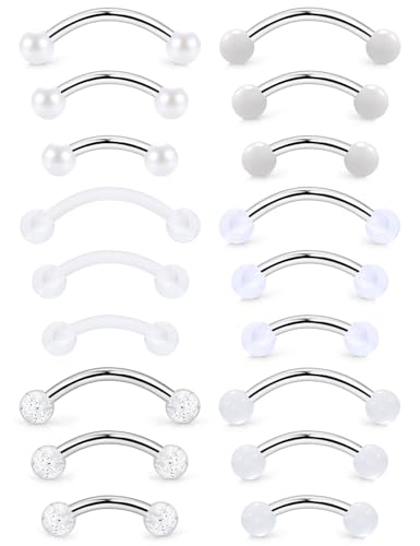 16g 6/8/10mm White/Pink/Black Eyebrow/Rook/Snug/Vertical-Labret/VCH/Snake-Eyes/Anti-Tragus/Christina/Daith/Belly-Button/Bridge/Hood/Surface Curved Barbell Piercing Jewelry for Women Men - color: White