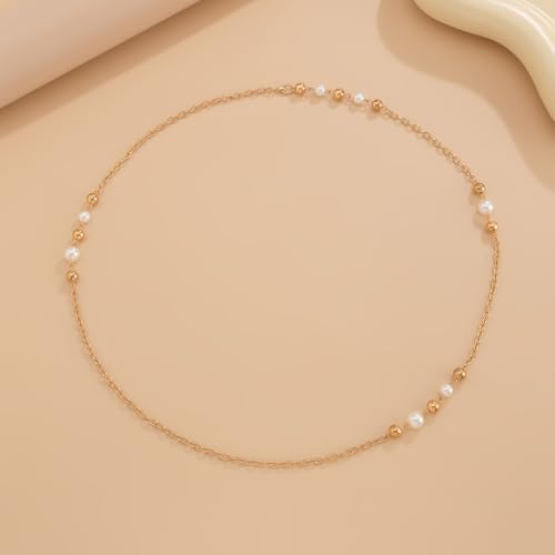 Long Pearl Necklaces for Women Pearl Long Chain Necklace Gold Chain Dainty Delicate Station Necklace Jewelry for Dress Party - color: Gold