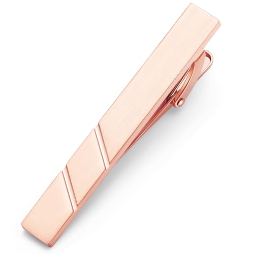 HONEY BEAR 1.97" 2.12" 2.36" Standard Tie Clip for Men Business Wedding | Classic Minimalist, Steel-Plated Copper Base, Gift-Boxed, Thickened, Rounded Corners, Easy to Slide On, No Snag or Wrinkle - style: Brushed Rose Gold 5cm