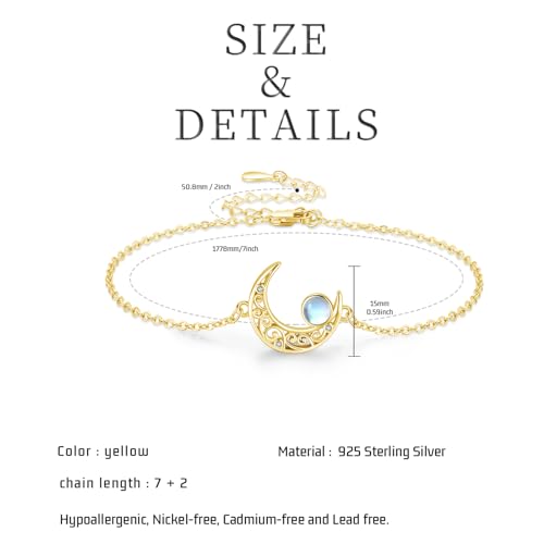 Moon Bracelet for Women 925 Sterling Silver Moonstone/Birthstone Moon Bracelet Butterfly/Dragonfly Bracelet Celtic Moon Butterfly Dragonfly Jewelry Gifts for Women - style: Moonstone-Gold Plated