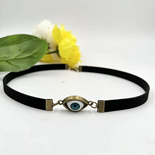 Gothic Black Velvet Goth Choker Necklace for Women,Cameo Black Choker Crow Skull Pendant Necklace Vintage Collar Skull Necklace Gothic Jewelry - style: Evil Eye