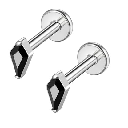 BelezaDosas G23 Hypoallergenic 18g Flat Back Studs Earrings F136 Implant Grade Titanium Tiny Press Fit Threadless Push in Cartilage Helix Labret Lip Conch Tragus Piercing Jewelry - style: BD-Rhombus-Black