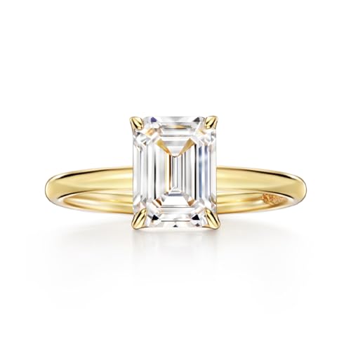 Michooyel 925 Sterling Silver 2ct Cubic Zirconia Engagement Ring for Women, Emerald Cut CZ Solitaire Promise Rings 18K Gold/Rhodium Plated Rings Size 5-9 - color: Gold