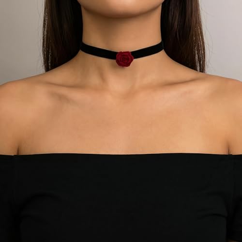 Qceasiy Gothic Black Necklace for Women, Adjustable Victorian Velvet Lace Collar, Halloween Party Cosplay Jewelry Gift - style: Flower