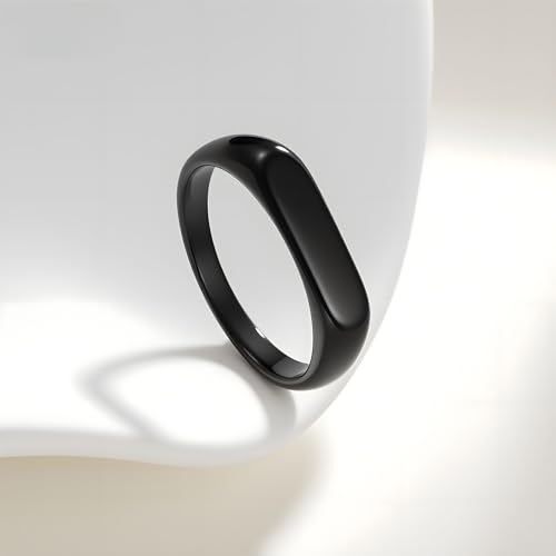 Mens Stainless Steel Plain Signet Rings 4/7/10/14MM Rectangular Pinky Rings | High Polish Classic Blank Thumb Rings, Everyday Comfit Wear, Gift for Men - color: Black04