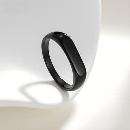 Mens Stainless Steel Plain Signet Rings 4/7/10/14MM Rectangular Pinky Rings | High Polish Classic Blank Thumb Rings, Everyday Comfit Wear, Gift for Men - color: Black04