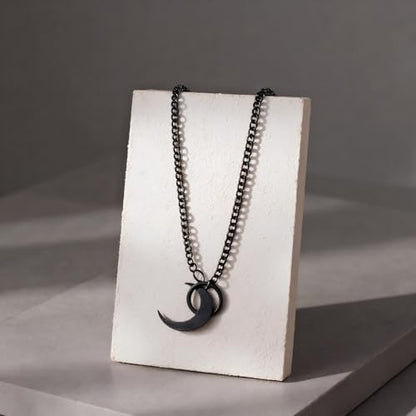 Slip Chain Choker for Women Handmade Black Stainless Steel Cuban Chain Chunky Moon Bat Raven Skull Pendant Gothic Punk Rock Collar Adjustable Lariat Y Necklace for Men - style: Moon