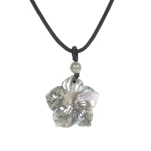 Justinstones Hand Carved Healing Crystals Gemstone Hawaii Flower Pendant Hand Weaving Wax Rope Necklace 22 inch - color: Indian Agate